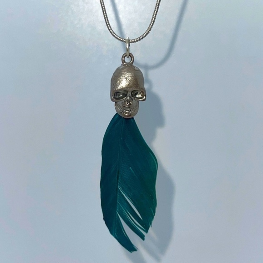 Feathered Skull Necklace on Sterling Silver Chain
